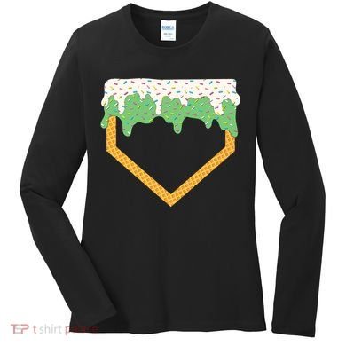 Baseball Ice Cream Dripping Baseball Home Plate Drip Women's Long Sleeve Shirt