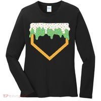 Baseball Ice Cream Dripping Baseball Home Plate Drip Women's Long Sleeve Shirt thumb 0