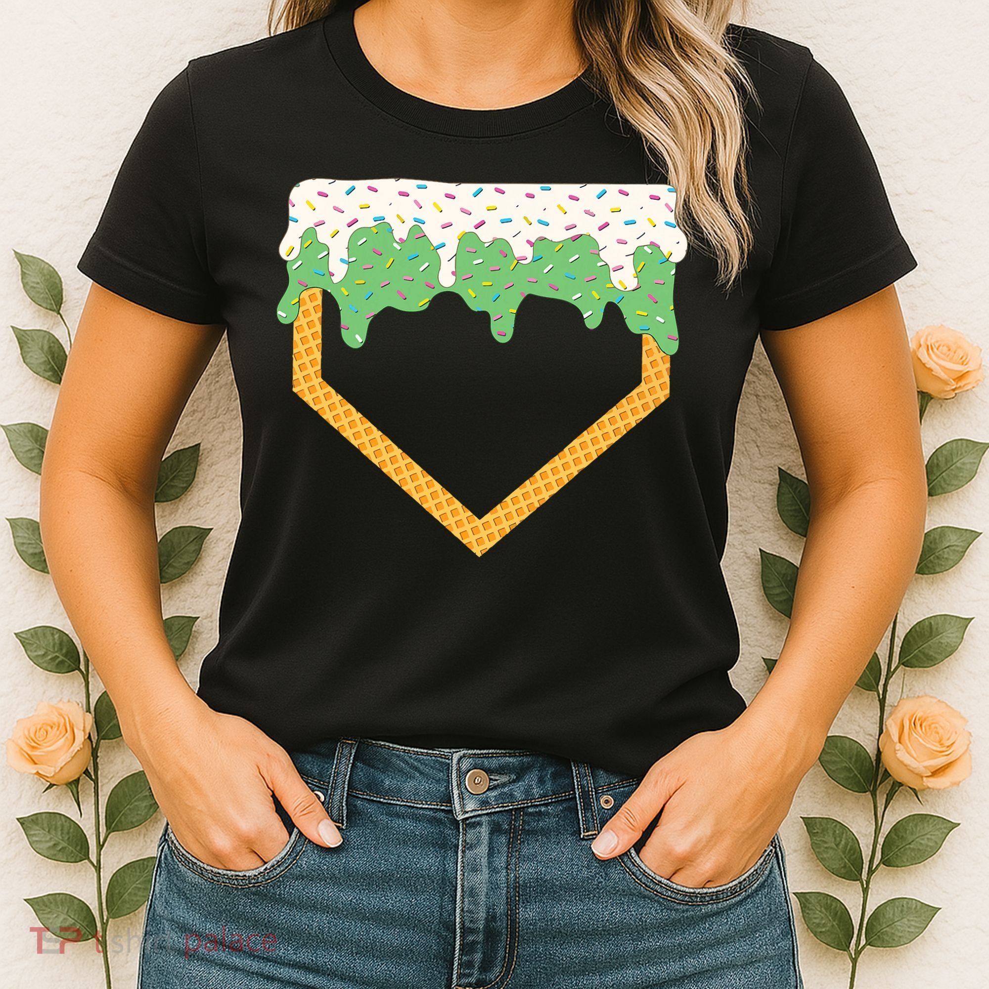 Baseball Ice Cream Dripping Baseball Home Plate Drip Women's T-Shirt