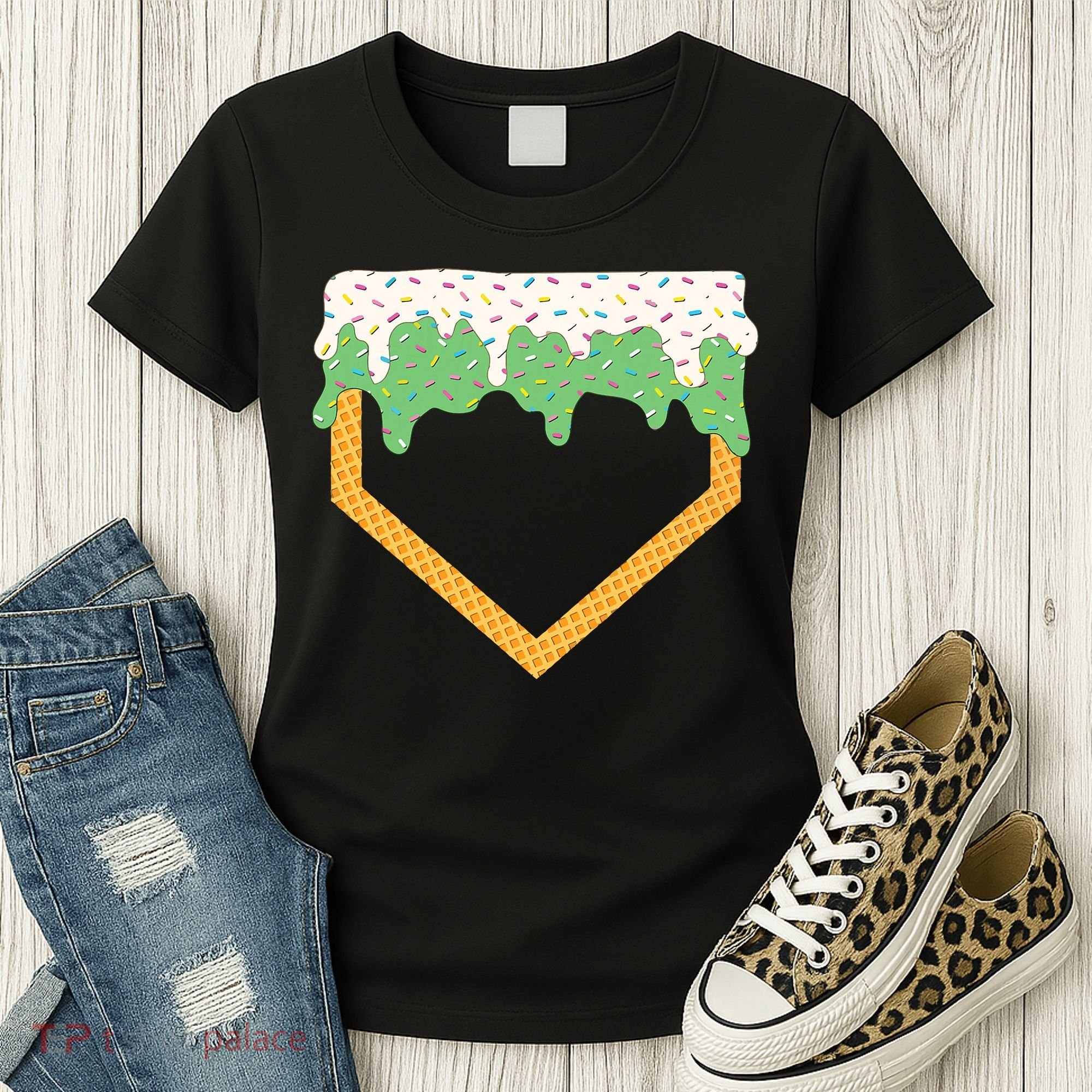 Baseball Ice Cream Dripping Baseball Home Plate Drip Women's T-Shirt