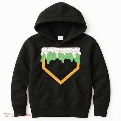 Baseball Ice Cream Dripping Baseball Home Plate Drip Kids Hoodie