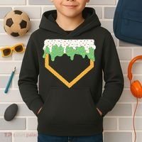 Baseball Ice Cream Dripping Baseball Home Plate Drip Kids Hoodie thumb 2