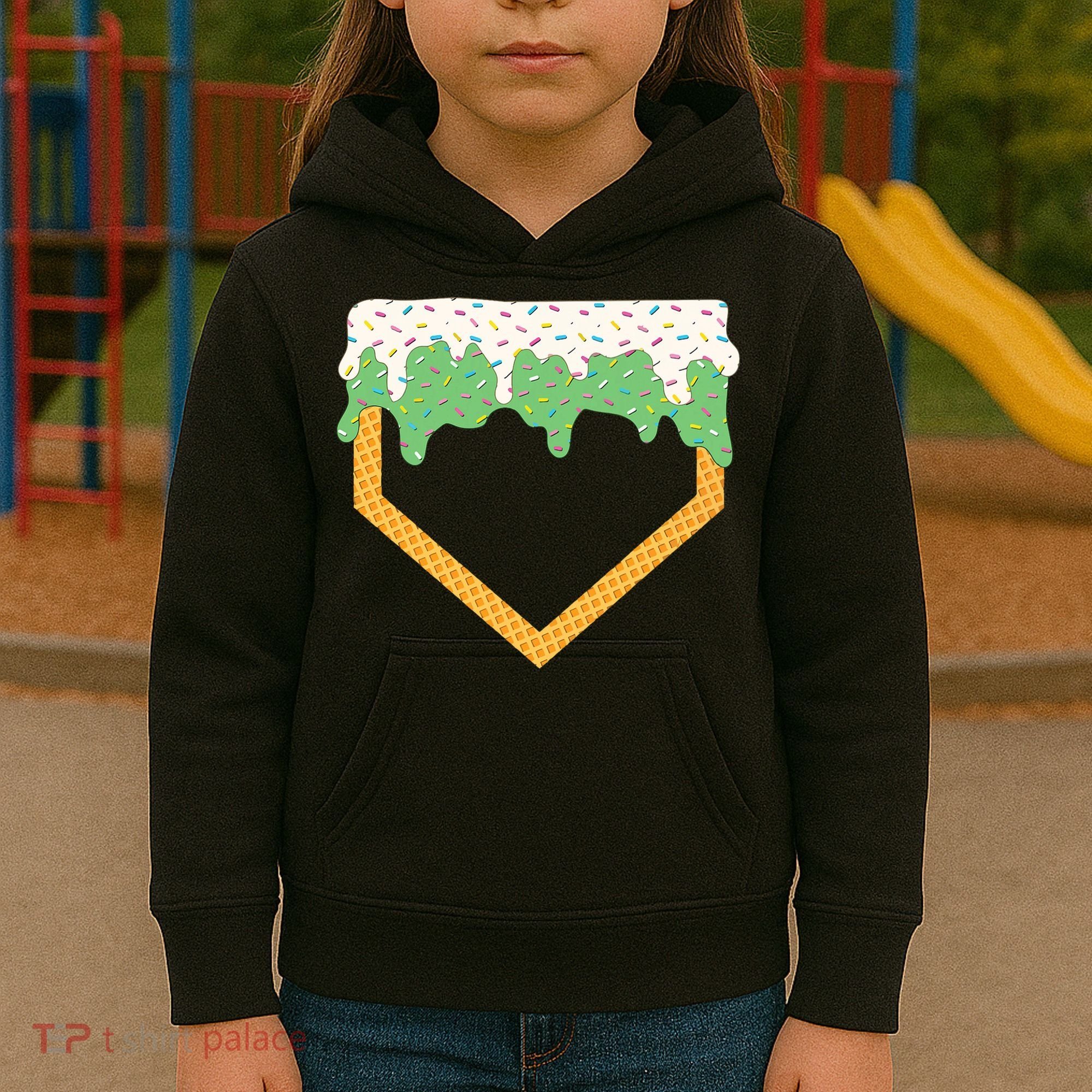 Baseball Ice Cream Dripping Baseball Home Plate Drip Kids Hoodie
