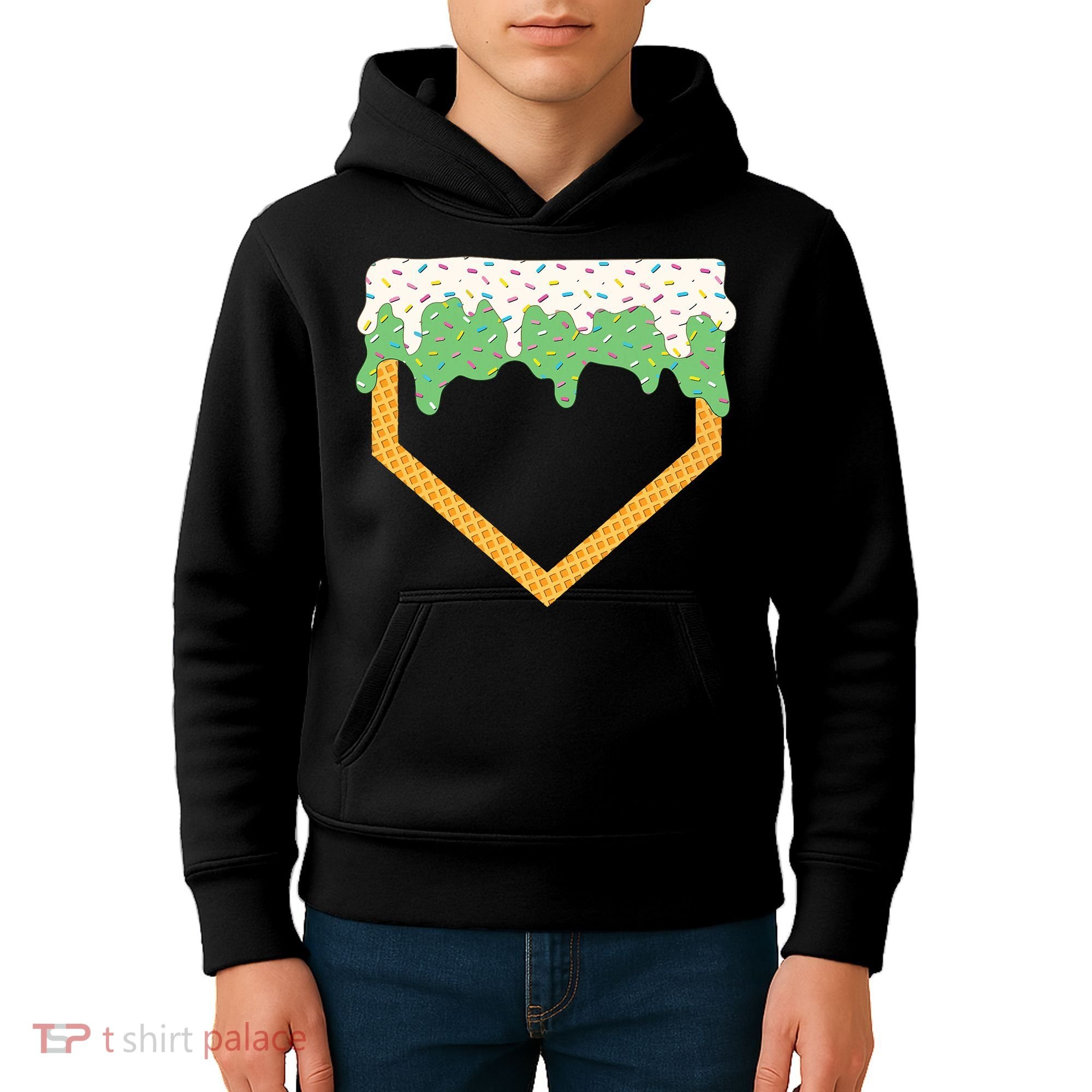 Baseball Ice Cream Dripping Baseball Home Plate Drip Kids Hoodie