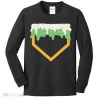 Baseball Ice Cream Dripping Baseball Home Plate Drip Kids Long Sleeve Shirt thumb 0