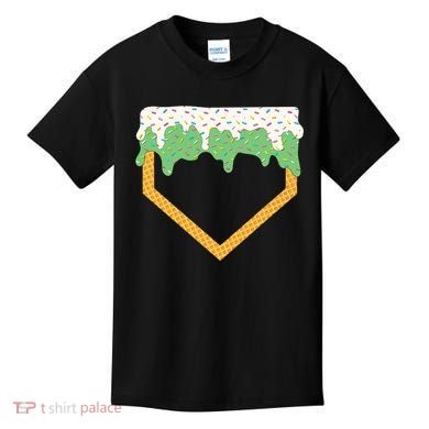 Baseball Ice Cream Dripping Baseball Home Plate Drip Kids T-Shirt