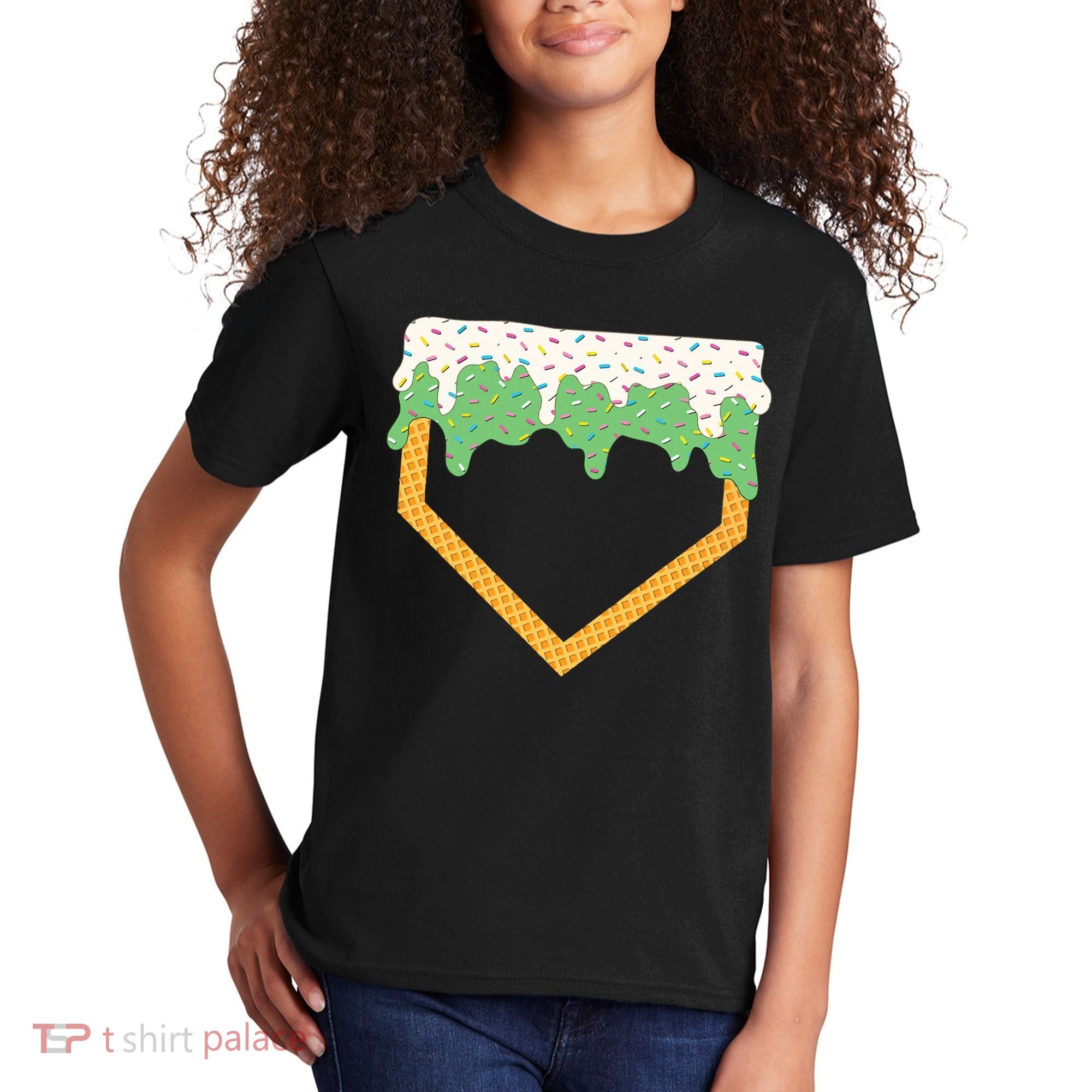 Baseball Ice Cream Dripping Baseball Home Plate Drip Kids T-Shirt