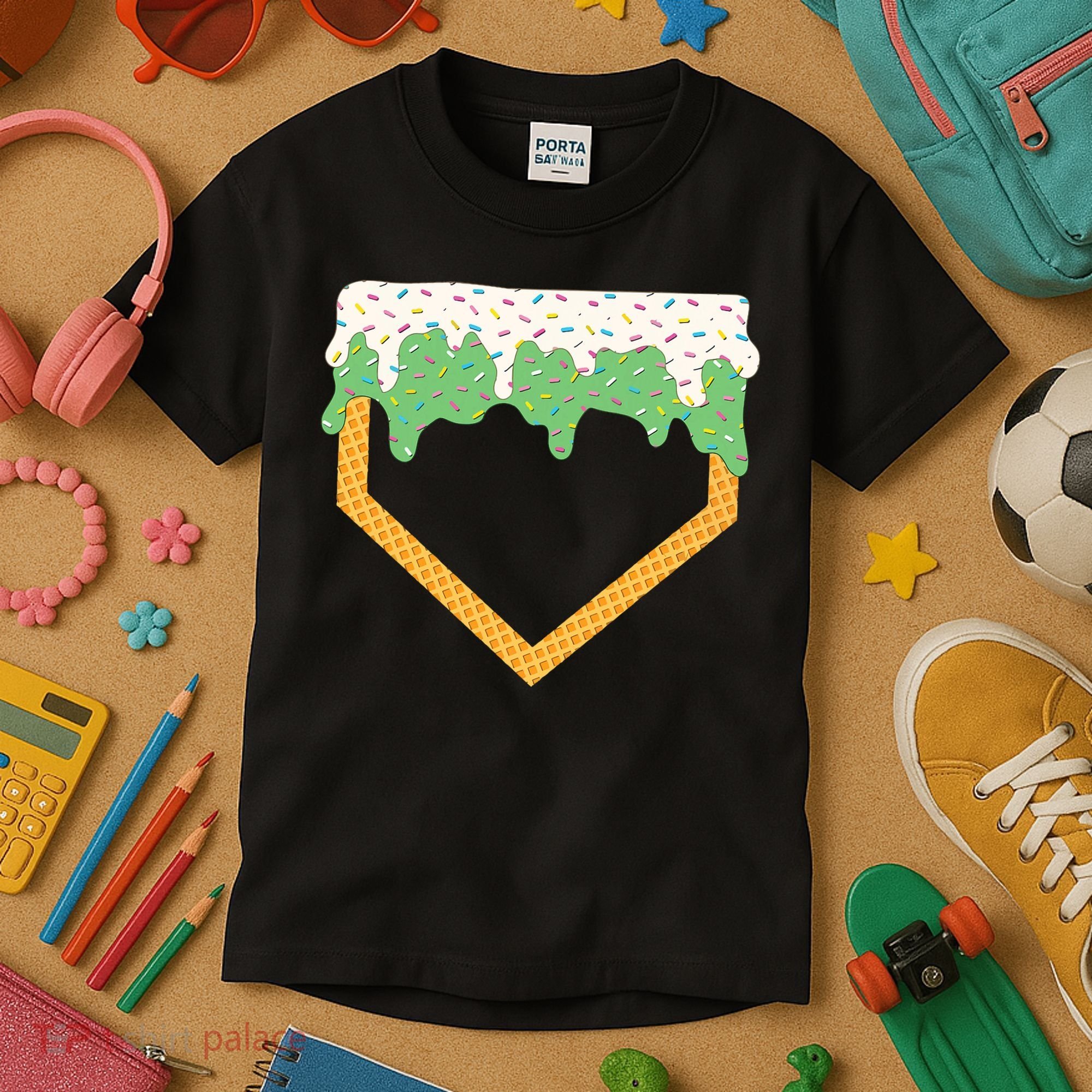Baseball Ice Cream Dripping Baseball Home Plate Drip Kids T-Shirt