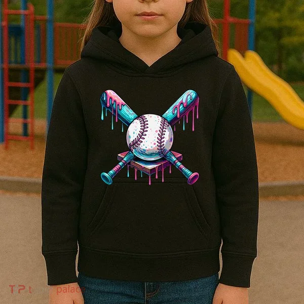 Baseball Ice Cream Drip Baseball Kids Hoodie