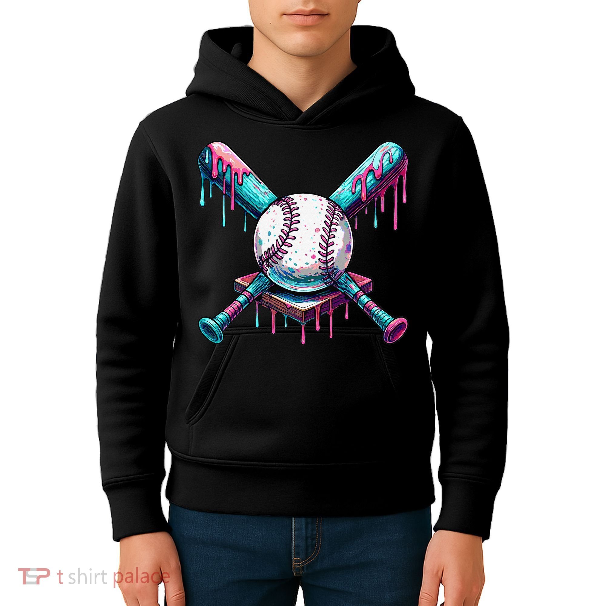 Baseball Ice Cream Drip Baseball Kids Hoodie