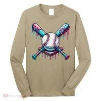 Baseball Ice Cream Drip Baseball Long Sleeve Shirt thumb 0
