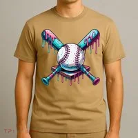 Baseball Ice Cream Drip Baseball T-Shirt thumb 3