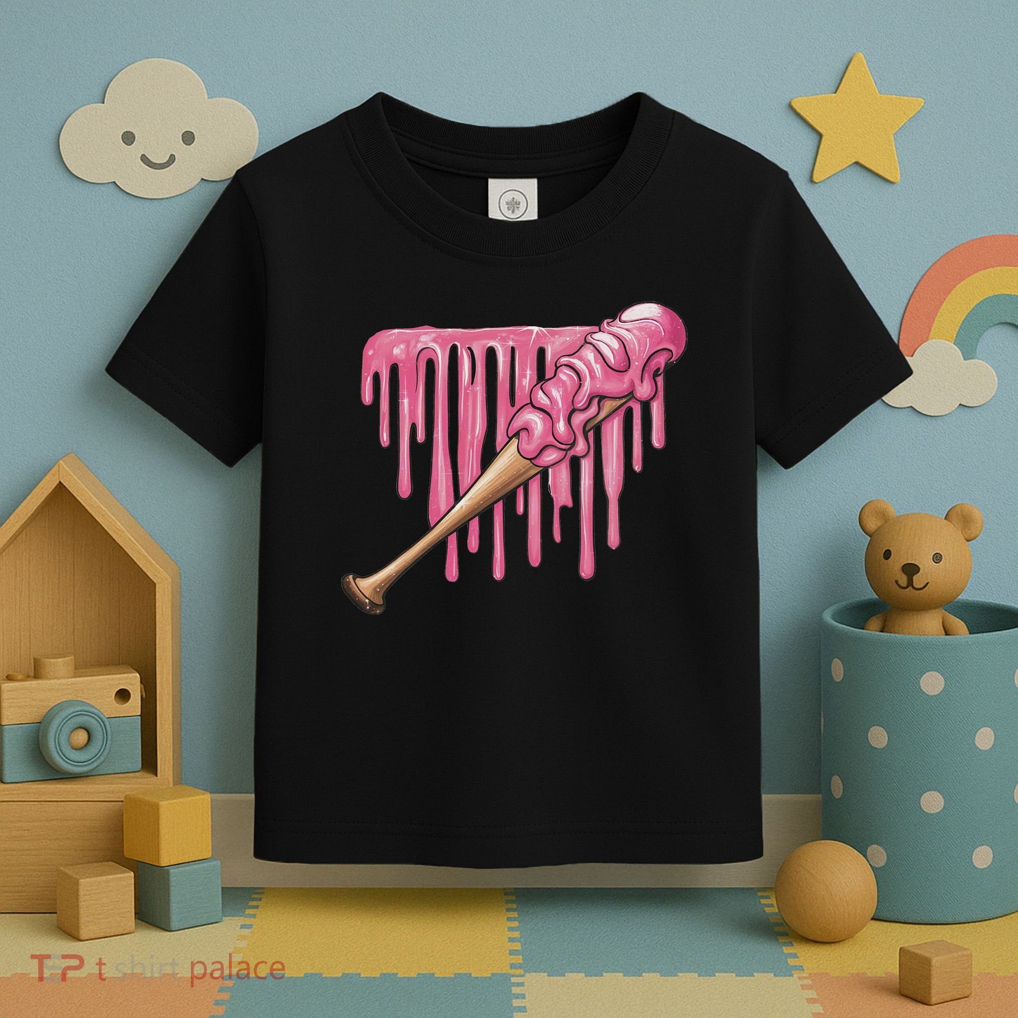 Baseball Ice Cream Baseball Bat With Sprinkles Drip Toddler T-Shirt