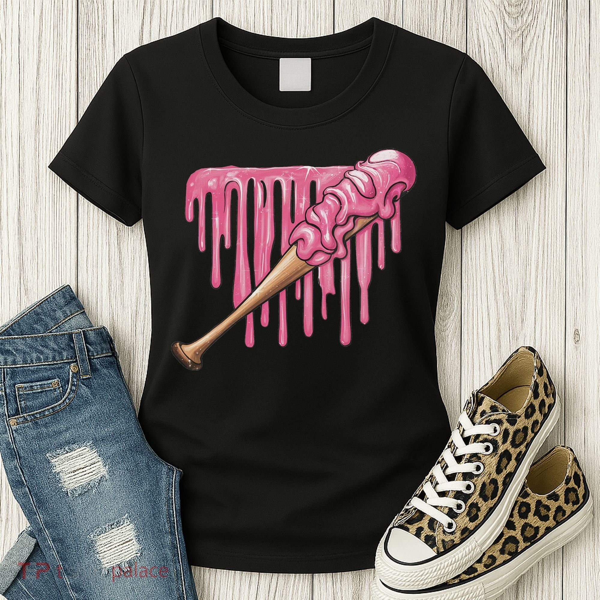 Baseball Ice Cream Baseball Bat With Sprinkles Drip Women's T-Shirt