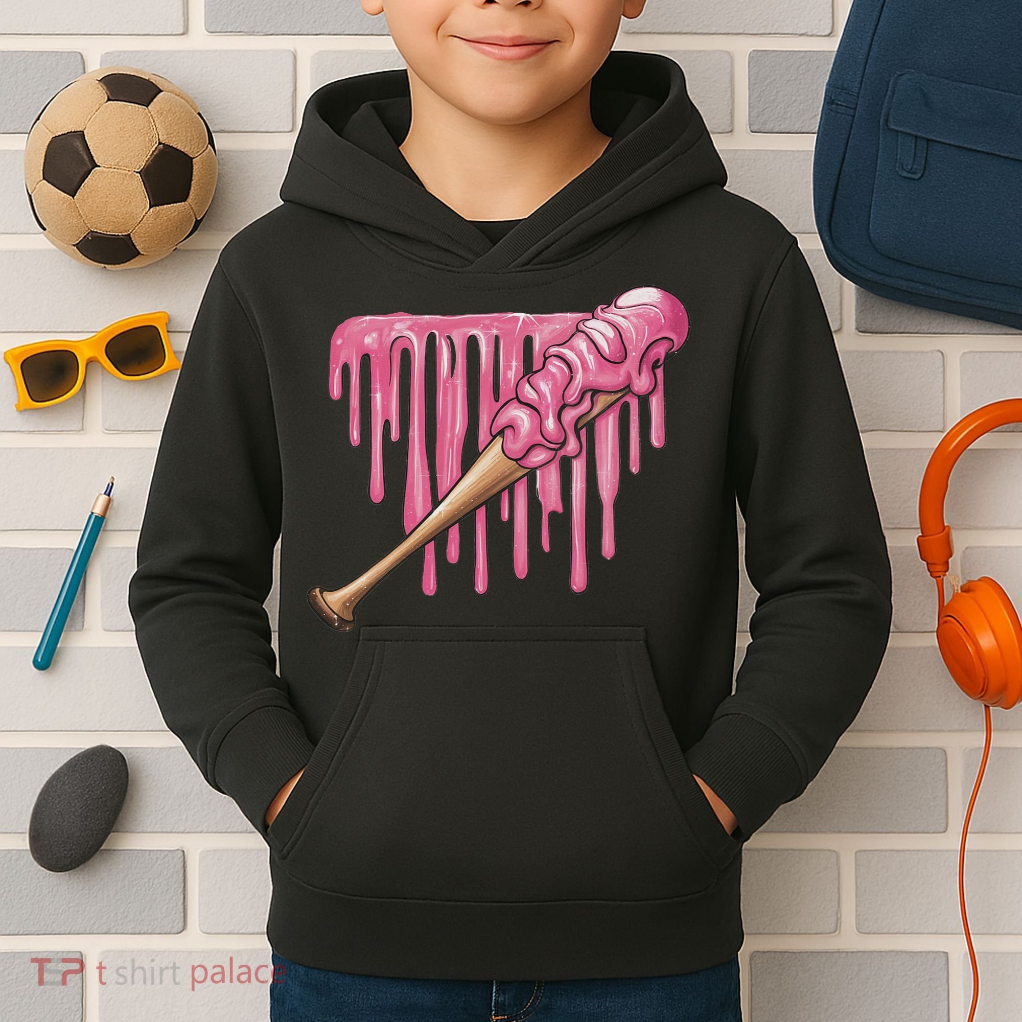 Baseball Ice Cream Baseball Bat With Sprinkles Drip Kids Hoodie