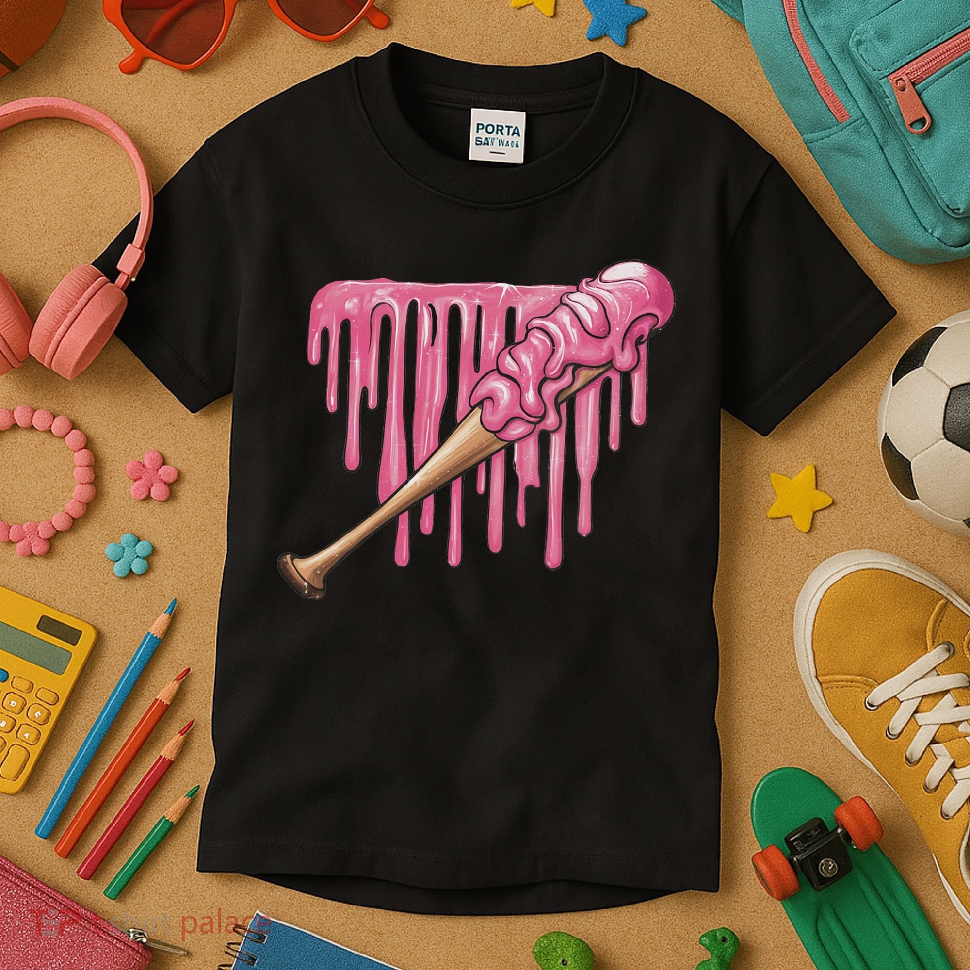 Baseball Ice Cream Baseball Bat With Sprinkles Drip Kids T-Shirt