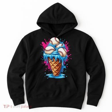 Baseball Ice Cream Funny Ice Cream Baseball Drip Watercolor Hoodie