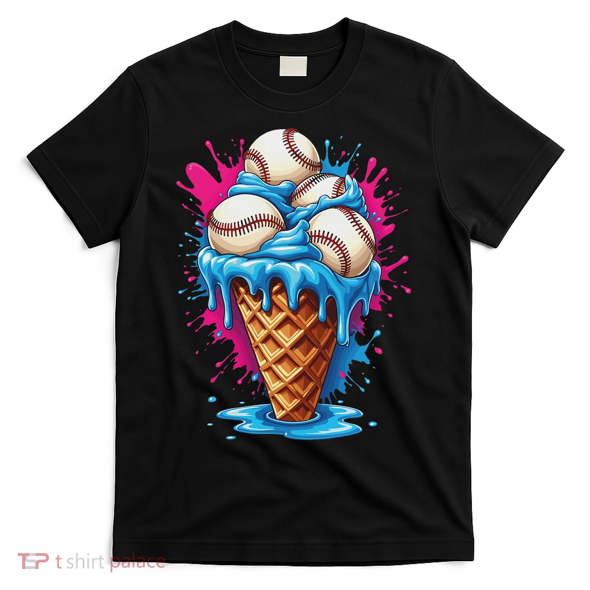 Baseball Ice Cream Funny Ice Cream Baseball Drip Watercolor T-Shirt