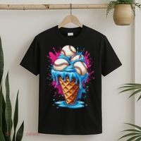 Baseball Ice Cream Funny Ice Cream Baseball Drip Watercolor T-Shirt thumb 2