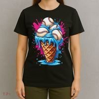 Baseball Ice Cream Funny Ice Cream Baseball Drip Watercolor T-Shirt thumb 4