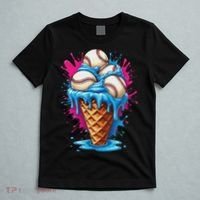 Baseball Ice Cream Funny Ice Cream Baseball Drip Watercolor T-Shirt thumb 5