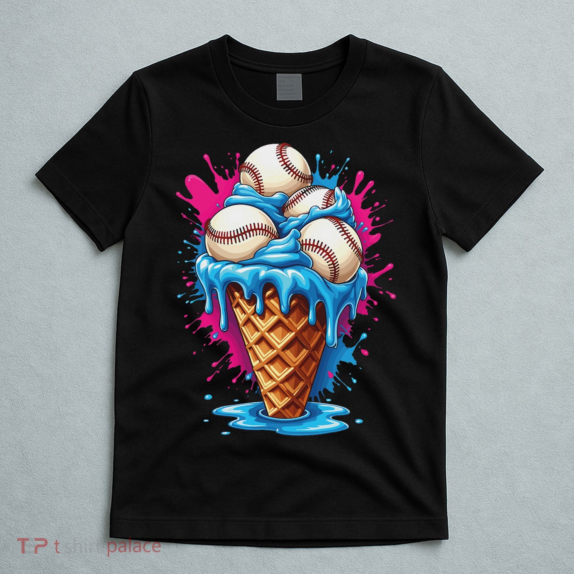 Baseball Ice Cream Funny Ice Cream Baseball Drip Watercolor T-Shirt