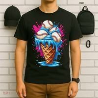 Baseball Ice Cream Funny Ice Cream Baseball Drip Watercolor T-Shirt thumb 6