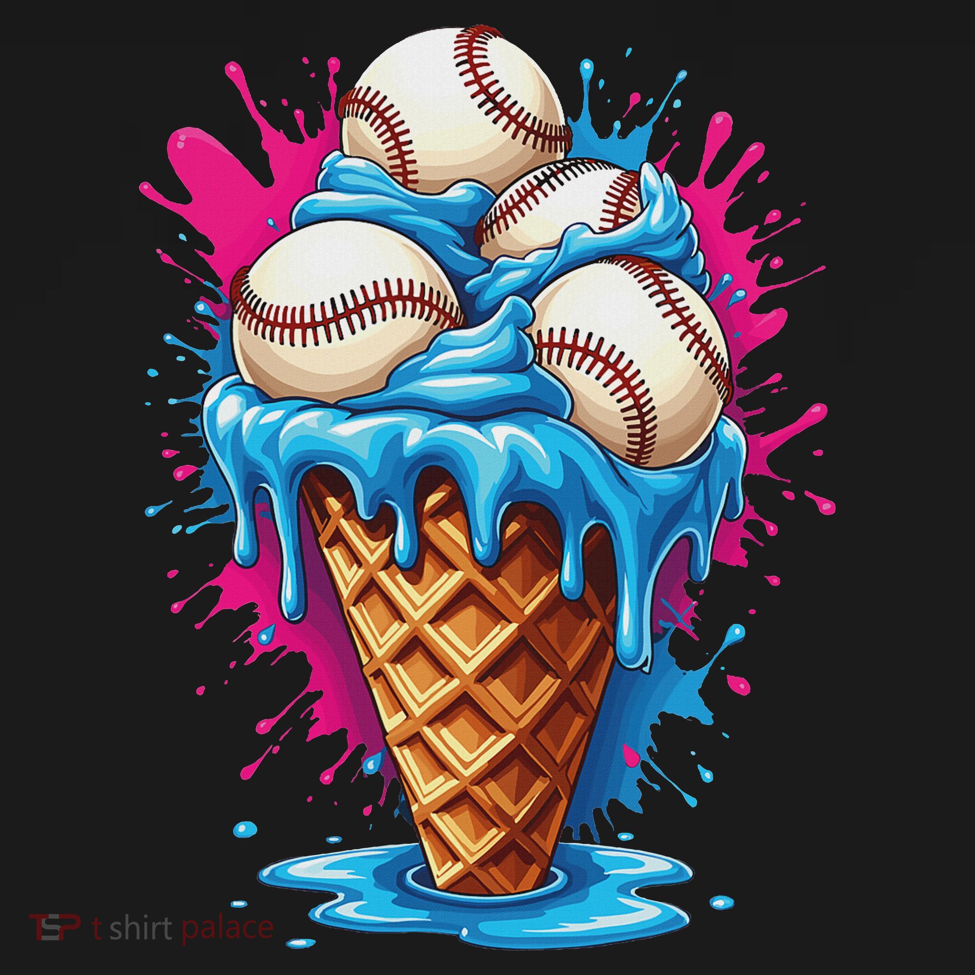 Baseball Ice Cream Funny Ice Cream Baseball Drip Watercolor T-Shirt
