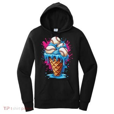 Baseball Ice Cream Funny Ice Cream Baseball Drip Watercolor Women's Hoodie