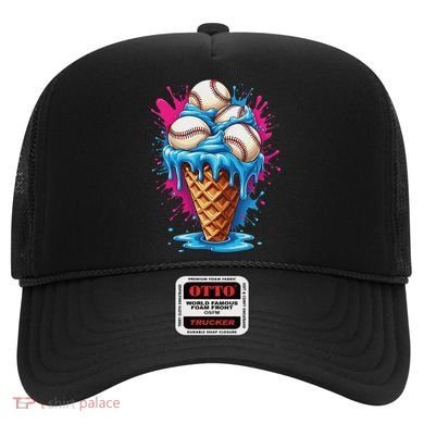 Baseball Ice Cream Funny Ice Cream Baseball Drip Watercolor Hat