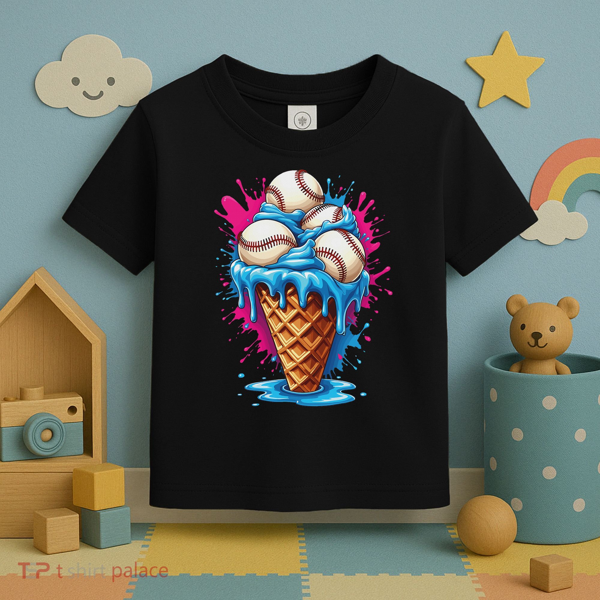 Baseball Ice Cream Funny Ice Cream Baseball Drip Watercolor Toddler T-Shirt