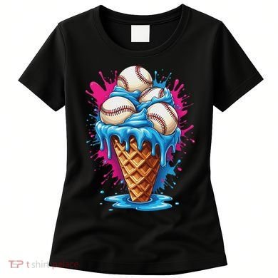 Baseball Ice Cream Funny Ice Cream Baseball Drip Watercolor Women's T-Shirt