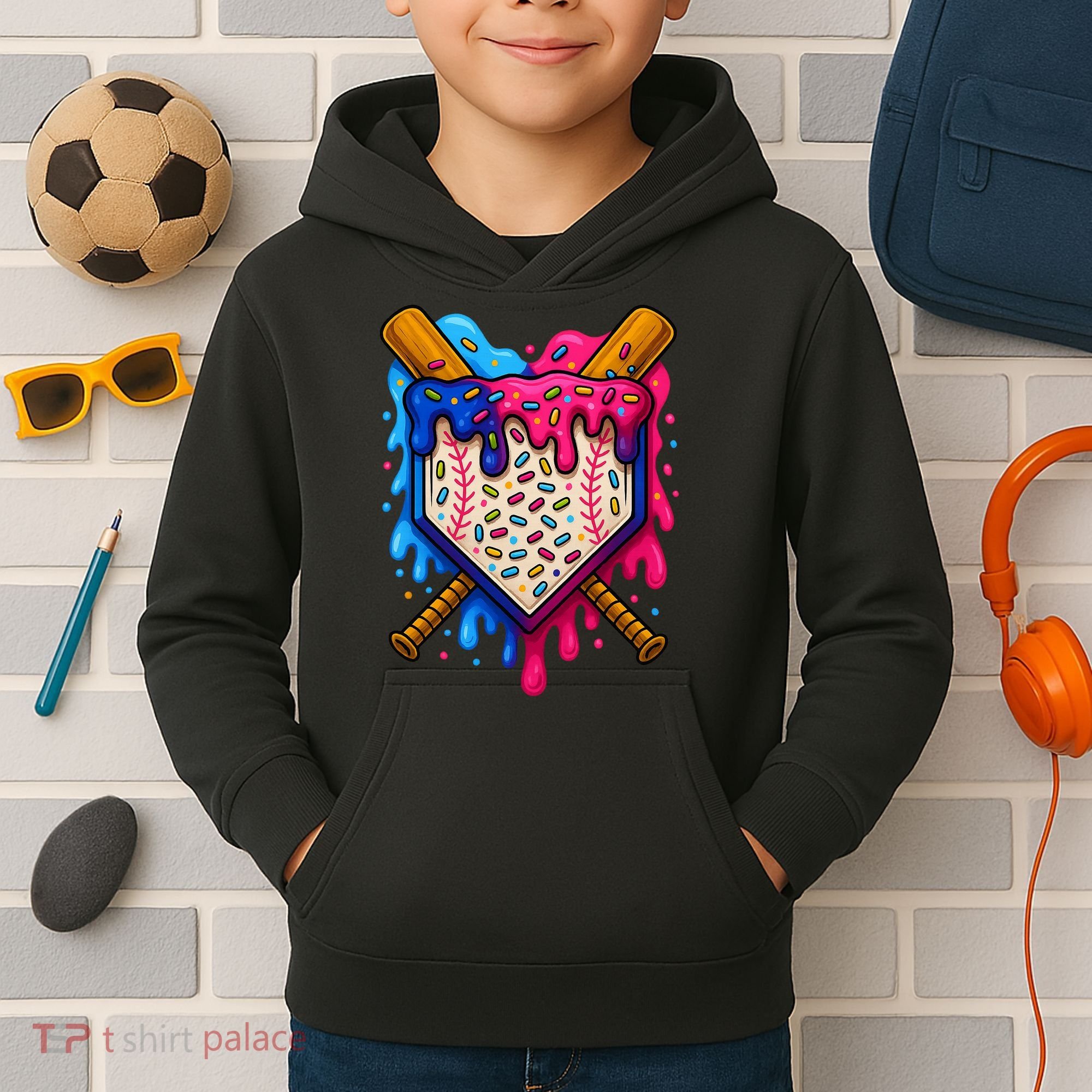 Baseball Ice Cream Sprinkles Team Drip Kids Hoodie
