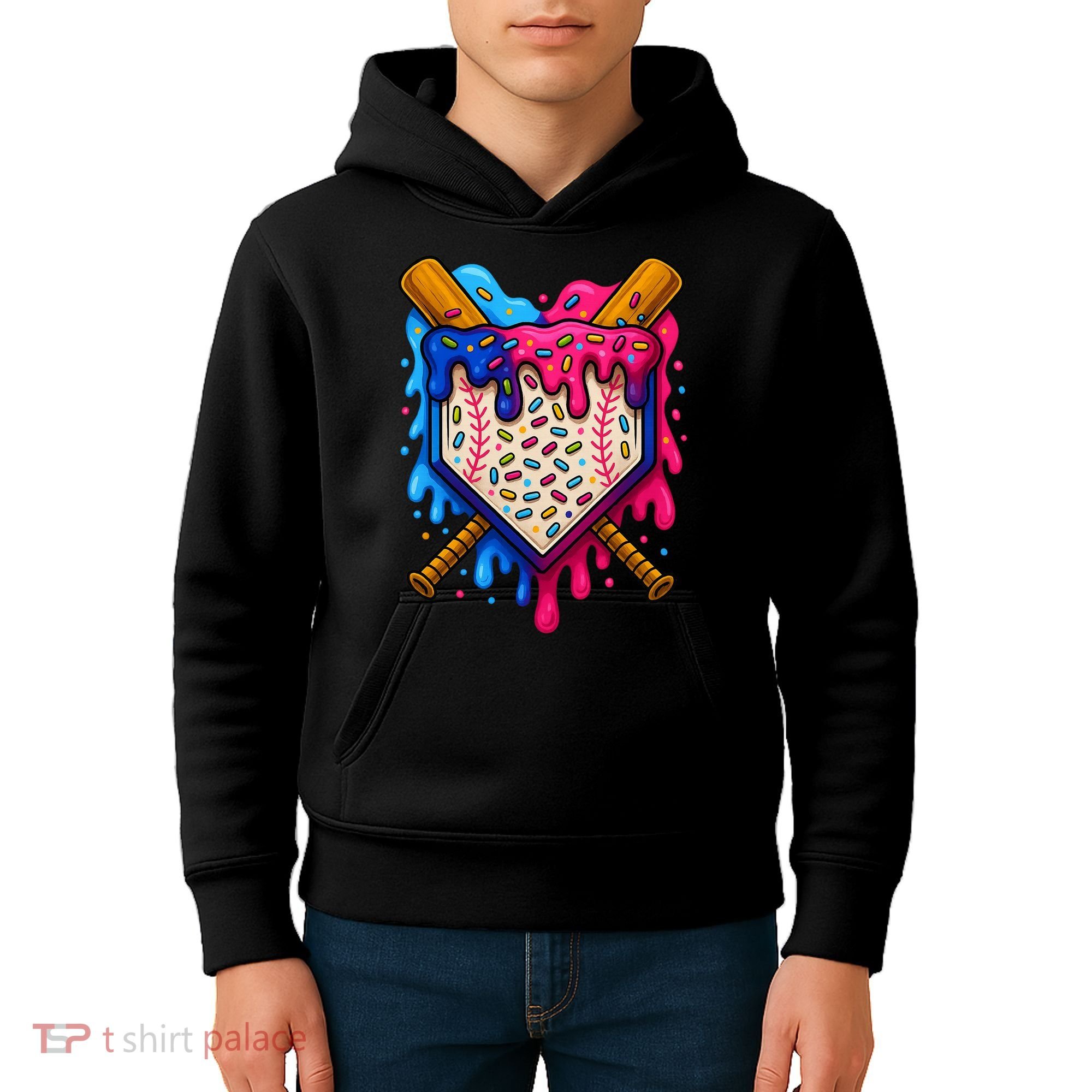 Baseball Ice Cream Sprinkles Team Drip Kids Hoodie