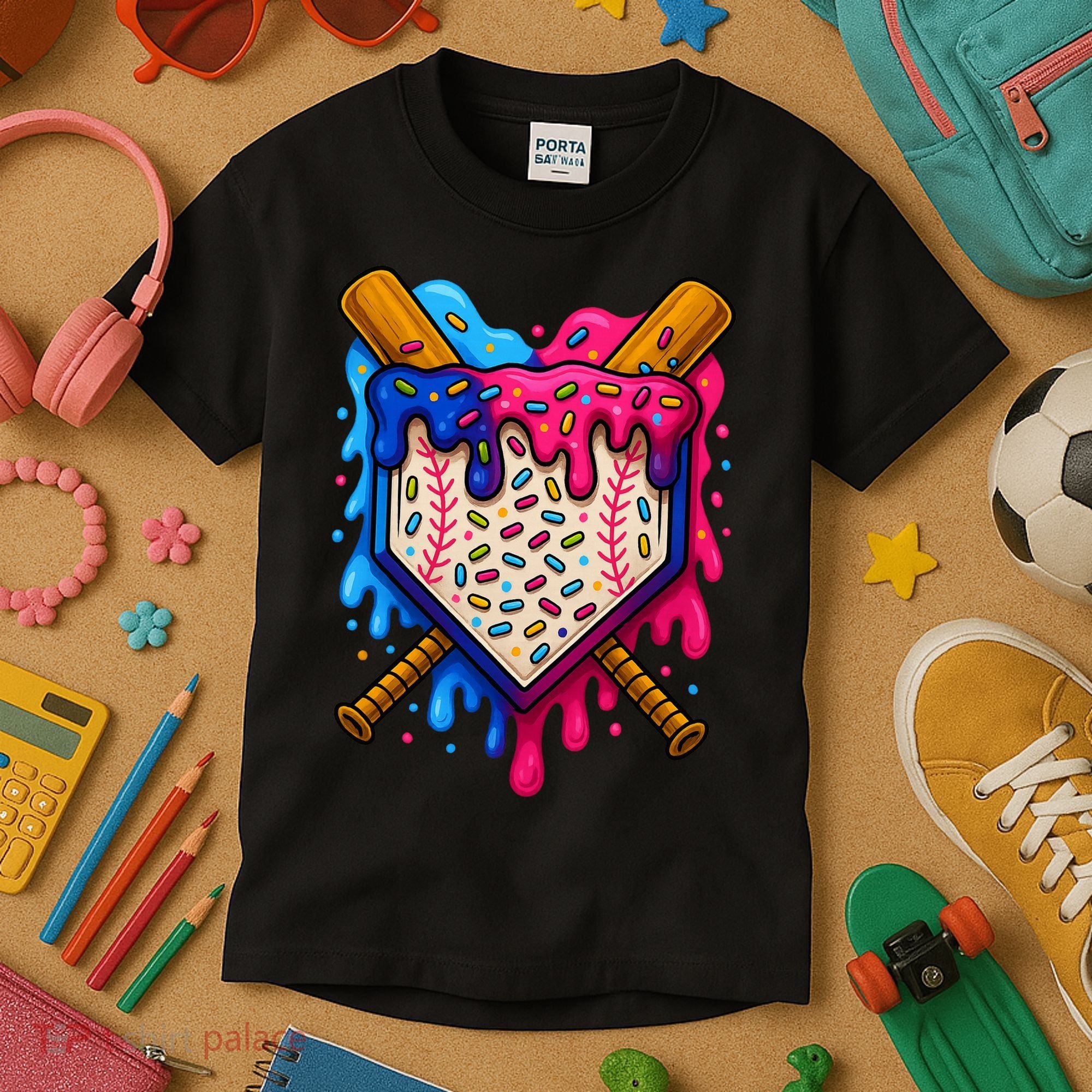 Baseball Ice Cream Sprinkles Team Drip Kids T-Shirt