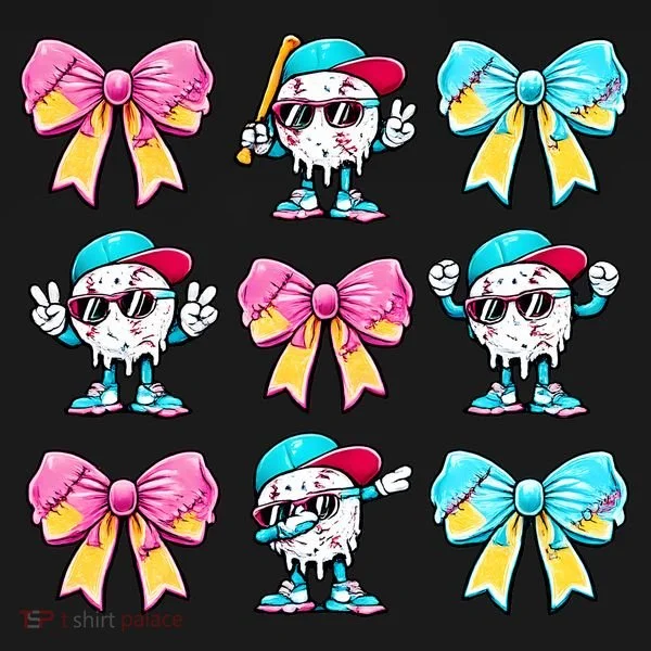 Baseball Ice Cream Drip Coquette Bucket Hat