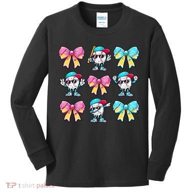 Baseball Ice Cream Drip Coquette Kids Long Sleeve Shirt