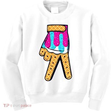 Baseball Ice Cream Drip Home Plate Hand Sign Kids Sweatshirt