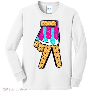 Baseball Ice Cream Drip Home Plate Hand Sign Kids Long Sleeve Shirt