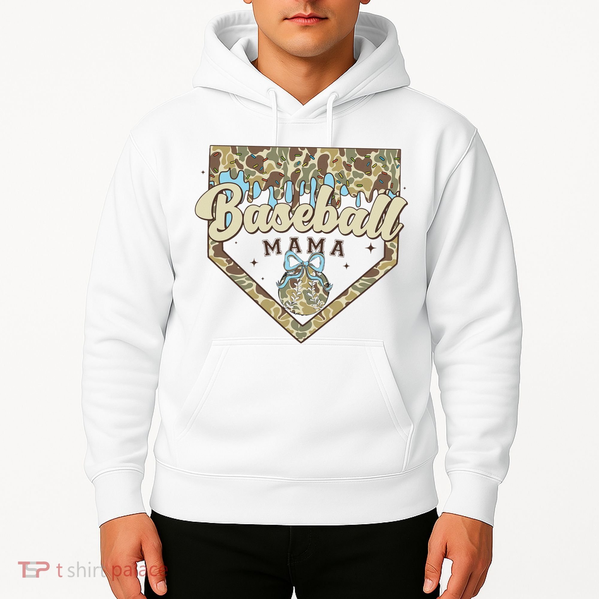 Baseball Icecream Drip Camo Mama Bow Mother's Day Hoodie