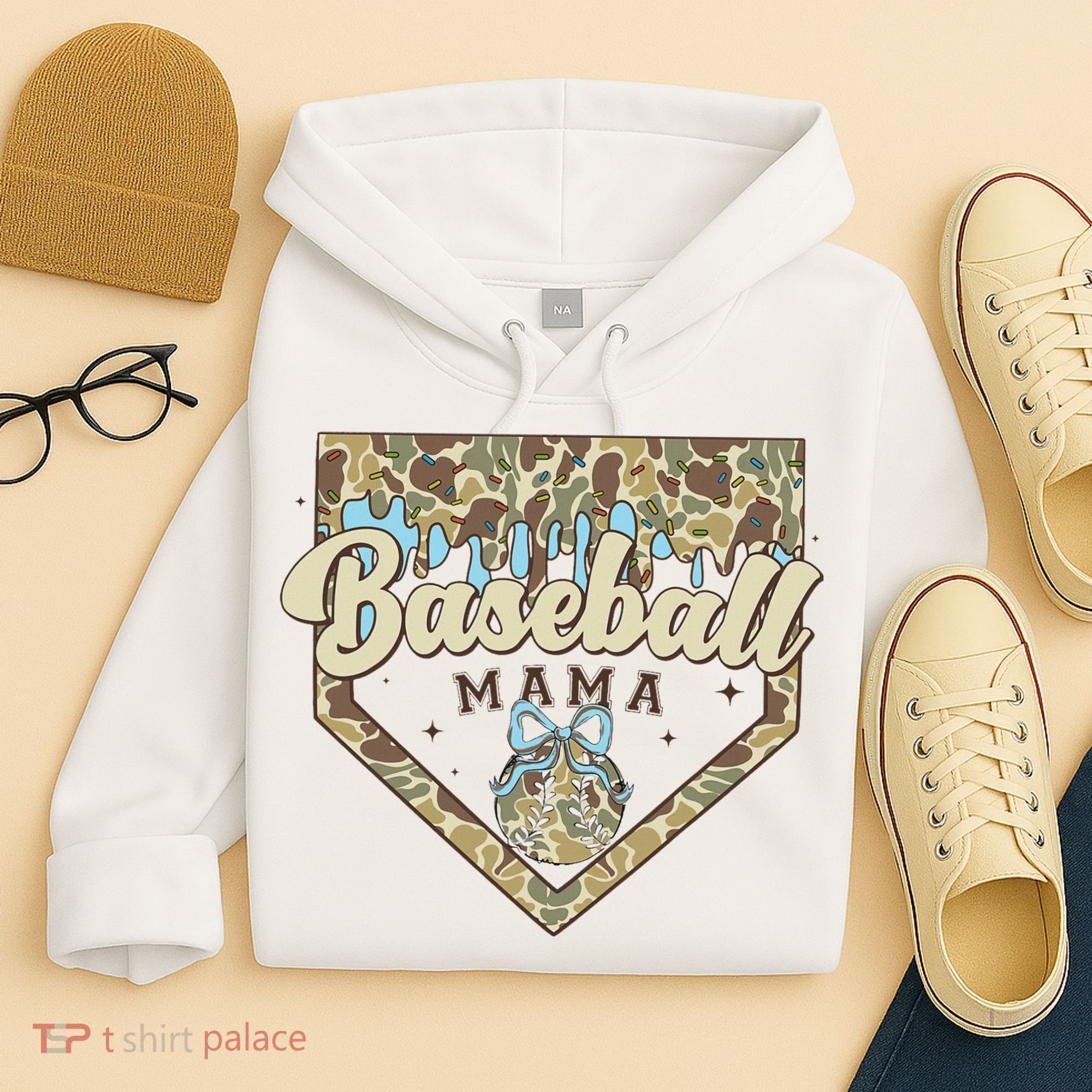 Baseball Icecream Drip Camo Mama Bow Mother's Day Hoodie