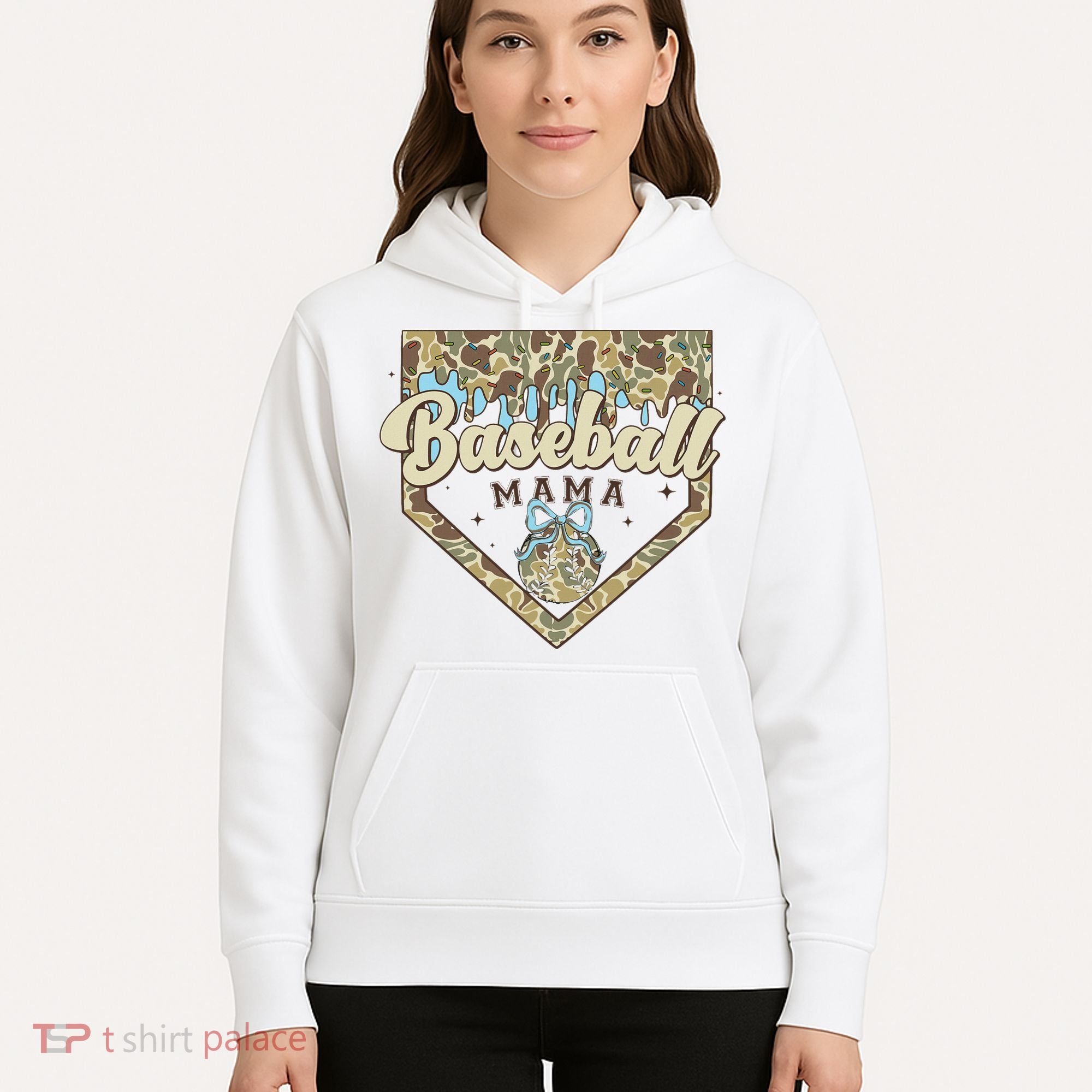 Baseball Icecream Drip Camo Mama Bow Mother's Day Hoodie