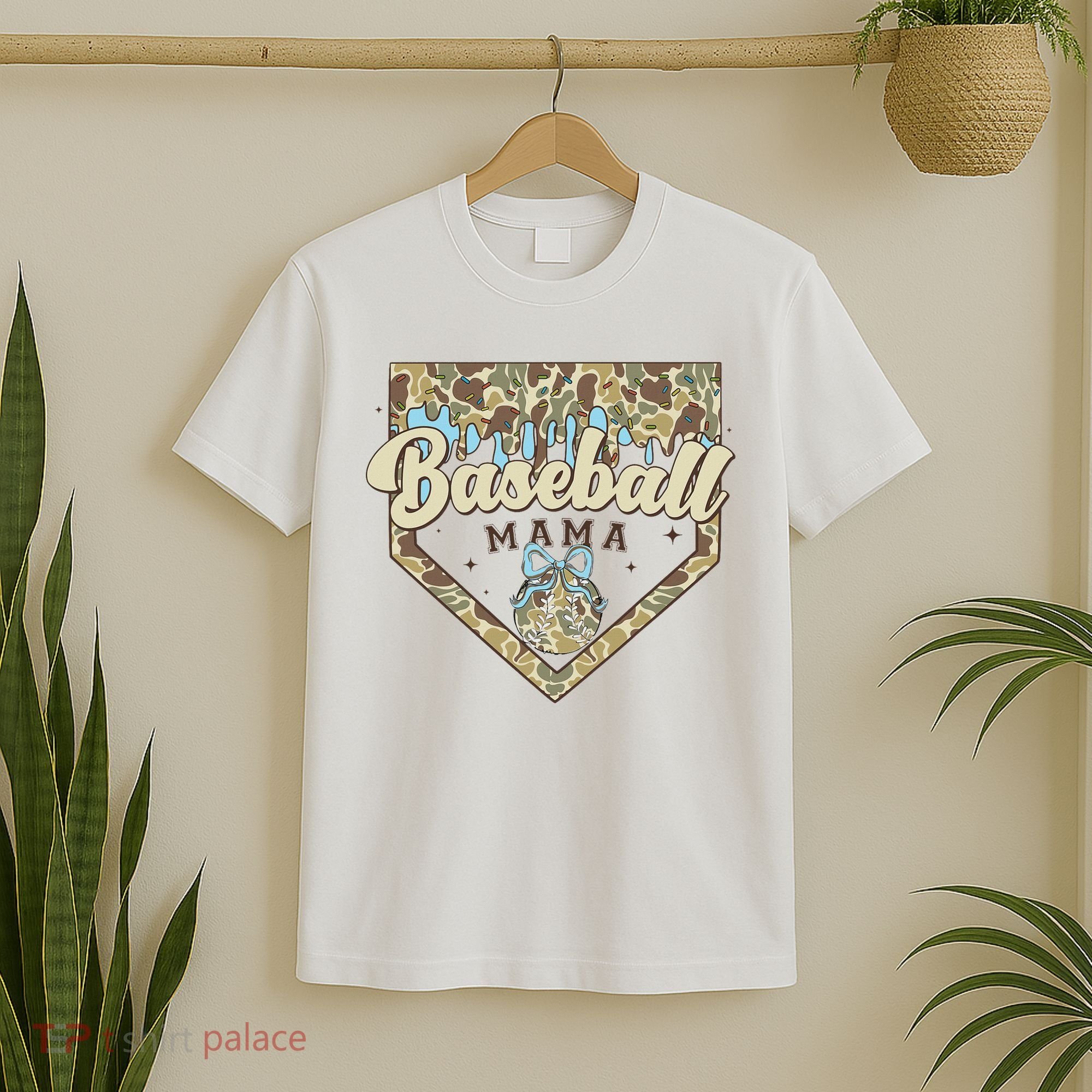 Baseball Icecream Drip Camo Mama Bow Mother's Day T-Shirt