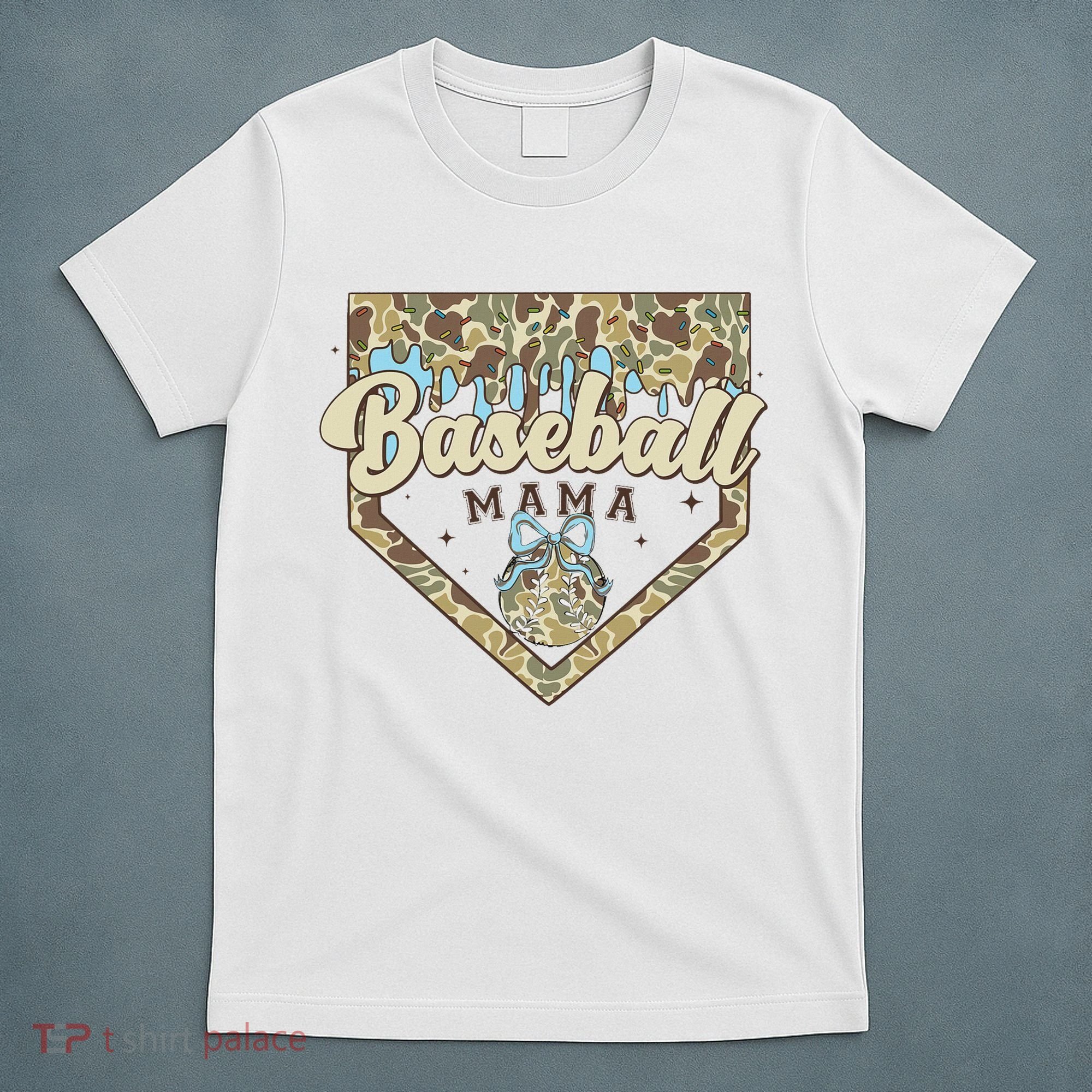 Baseball Icecream Drip Camo Mama Bow Mother's Day T-Shirt