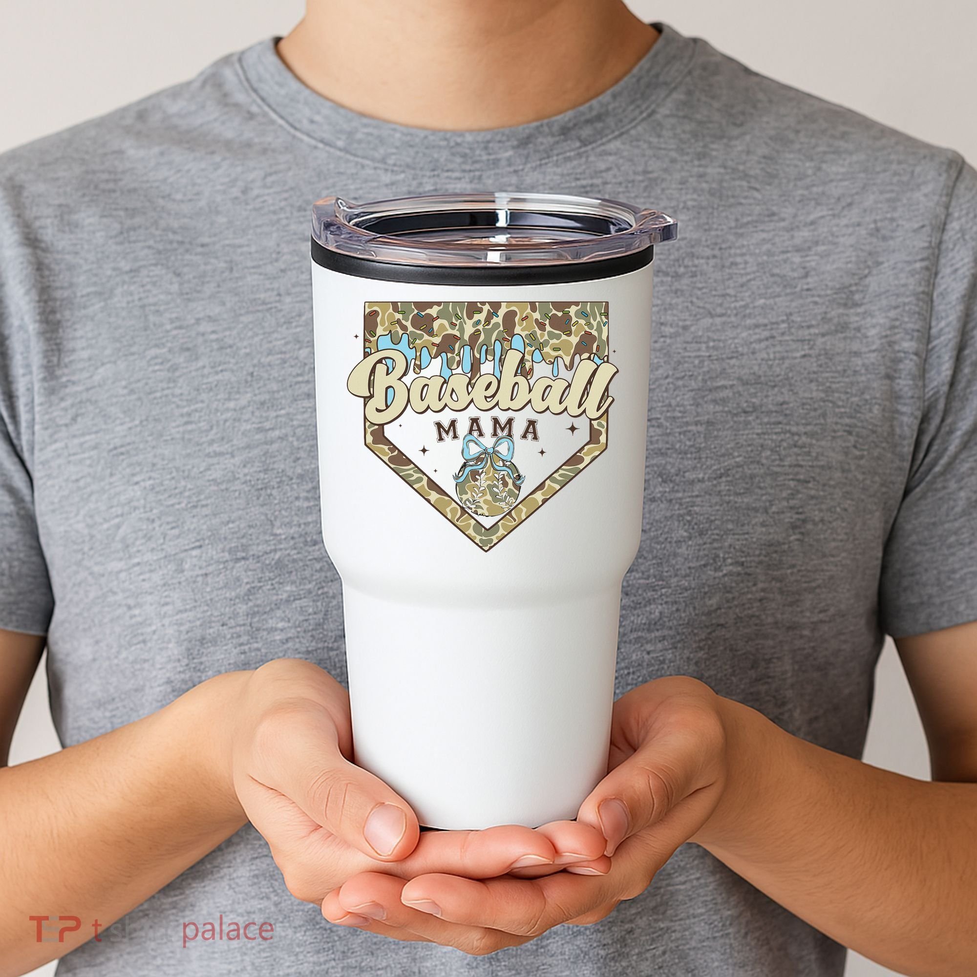 Baseball Icecream Drip Camo Mama Bow Mother's Day Tumbler