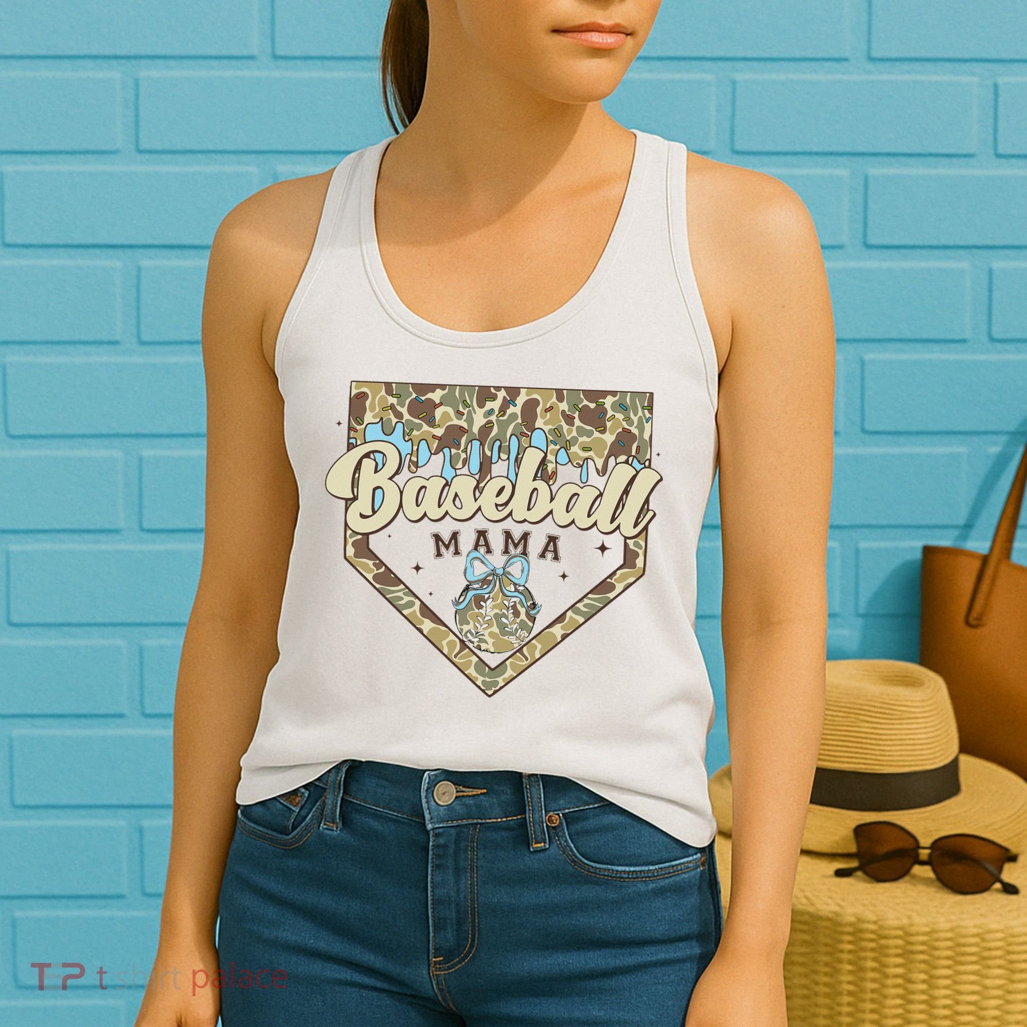 Baseball Icecream Drip Camo Mama Bow Mother's Day Women's Tank Top