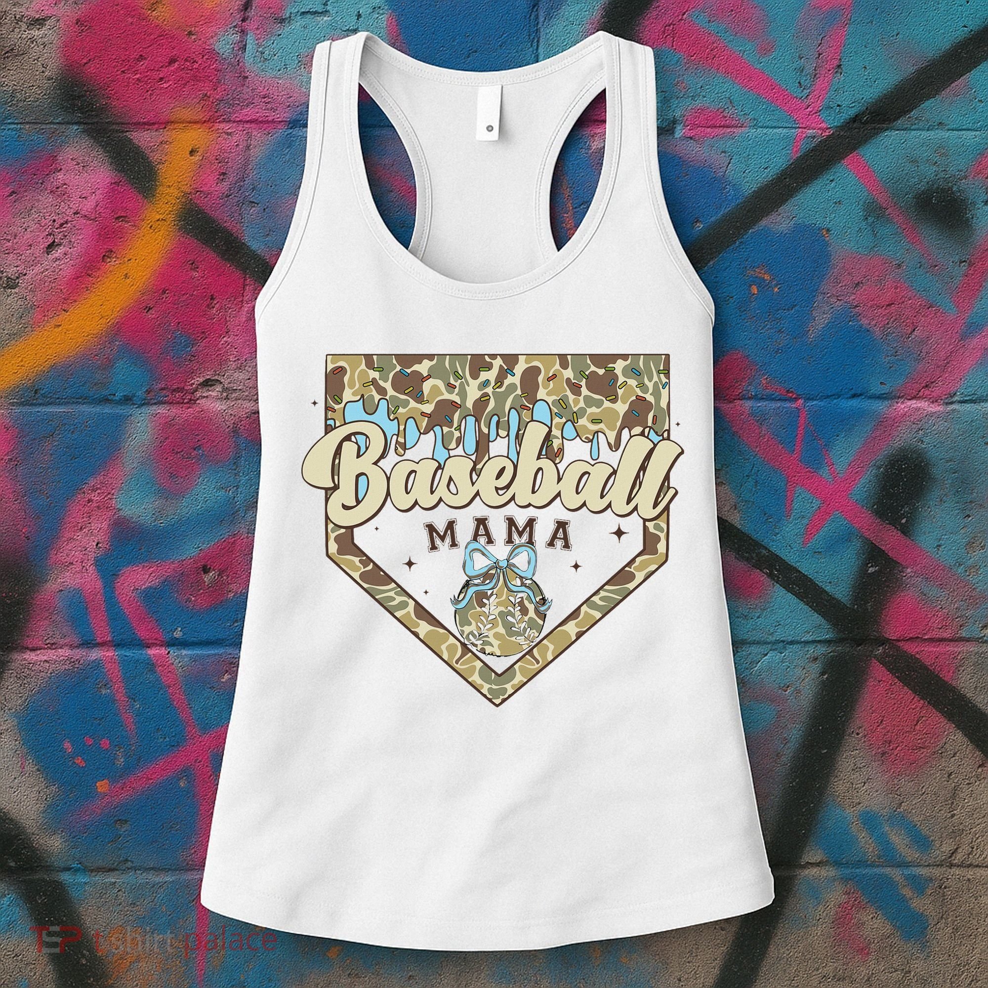 Baseball Icecream Drip Camo Mama Bow Mother's Day Women's Tank Top