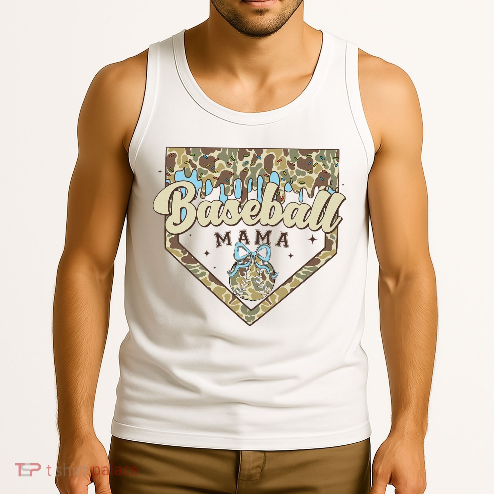 Baseball Icecream Drip Camo Mama Bow Mother's Day Tank Top