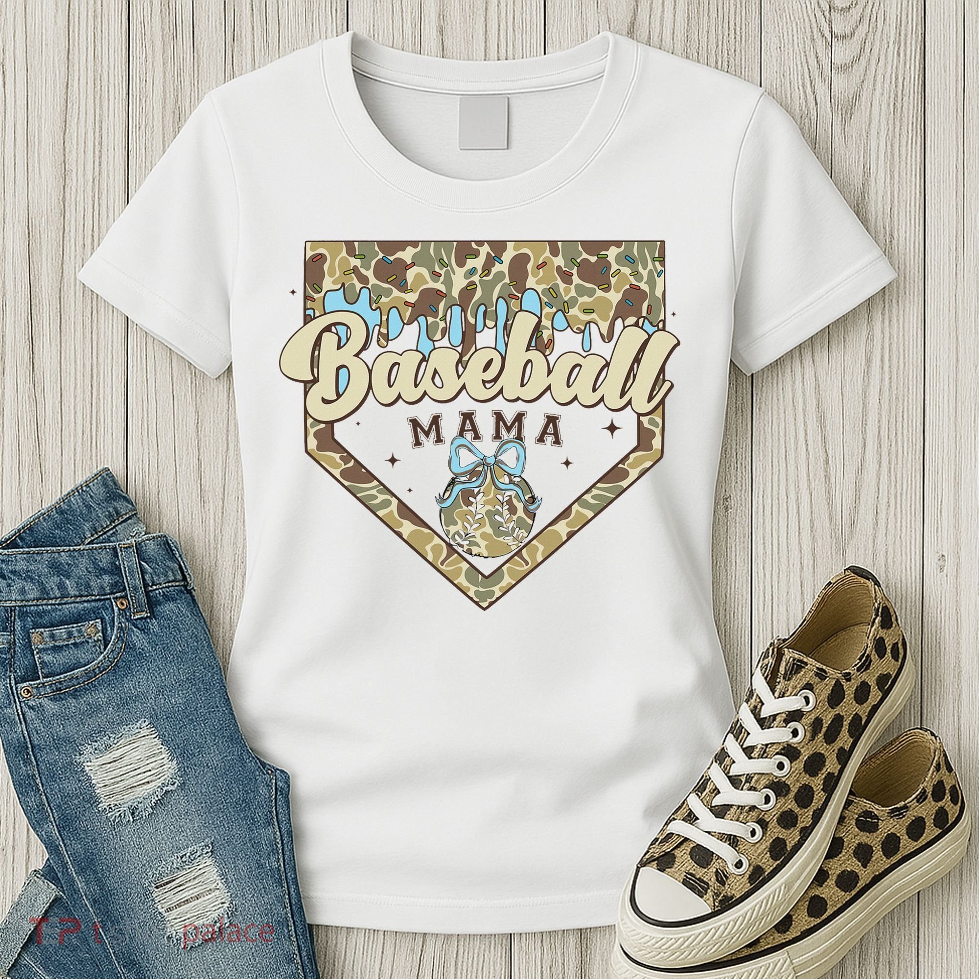 Baseball Icecream Drip Camo Mama Bow Mother's Day Women's T-Shirt