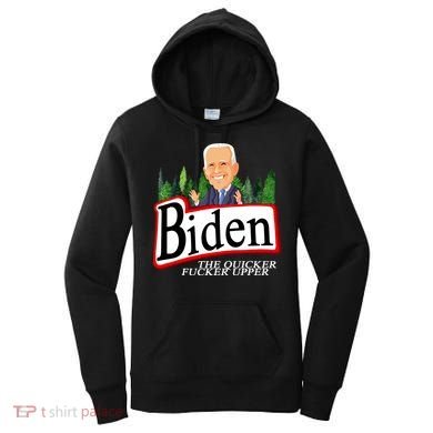Biden The Quicker Fucker Upper Funny Cartoon Women's Hoodie